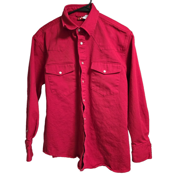 Marlboro Red Star Cotton Long Sleeve Pearl Snap Shirt 90s Western Medium Vintage - Picture 2 of 3